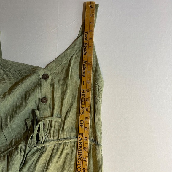 EN CREME Sage Green Smocked Waist Drawstring Wide Leg Jumpsuit Medium Boho NEW - Picture 9 of 11